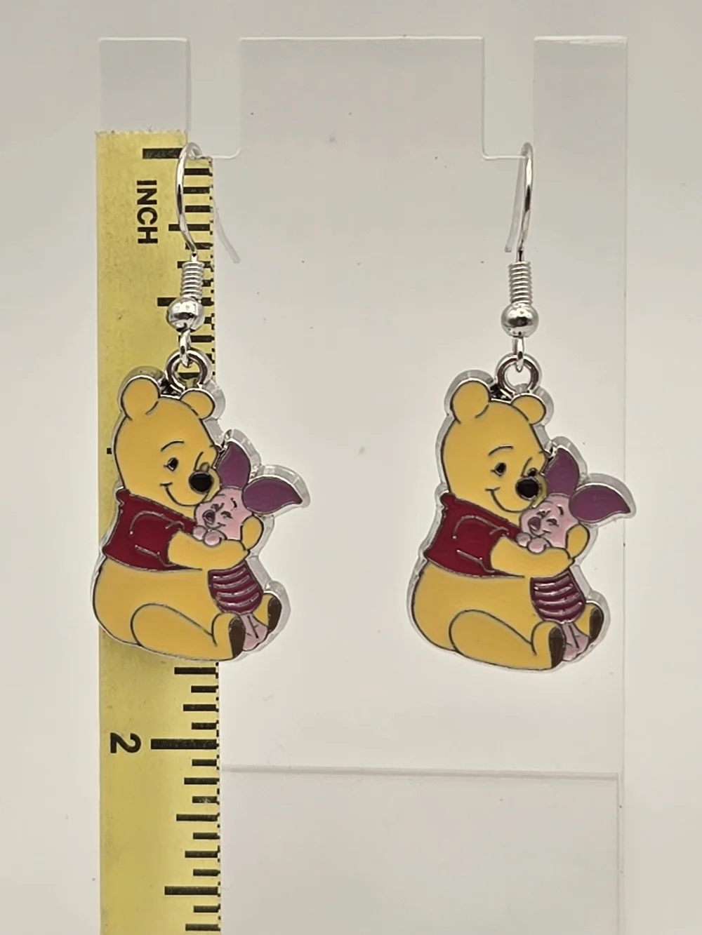 Yellow Winnie Bear & Piglet Kids Enamel Drop Earrings